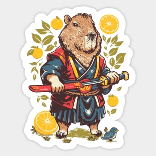 Capybara Orange | Samurai Capy Slicing an Yuzu with Katana | Capybara with Orange on Head | His Name - Gort Sticker